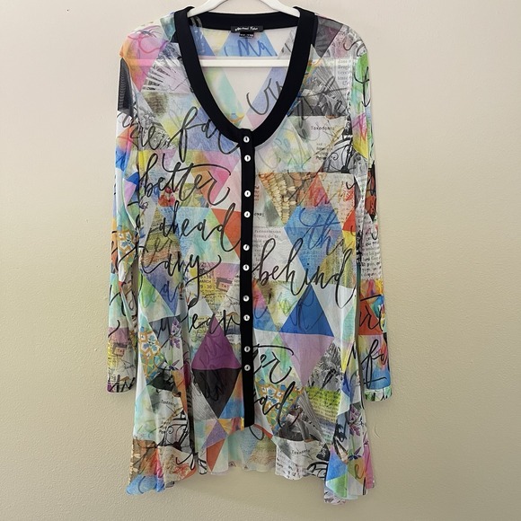 Michael Tyler Tops - Women's Lagenlook Artsy Top Michael Tyler XXL Sheer Tunic See Through Colorful
